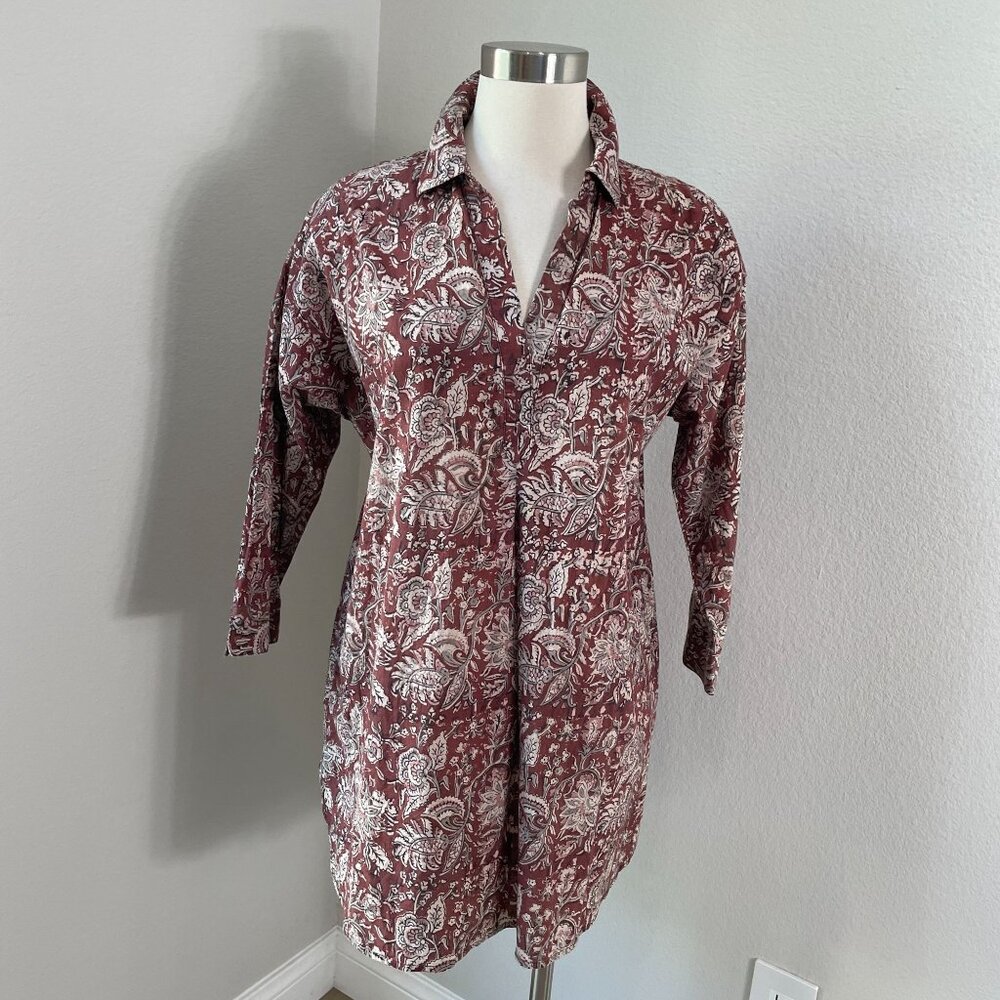 Pure Jill Womens Small Organic Cotton Floral Tunic Top Pullover 3/4 Sleeve Shirt